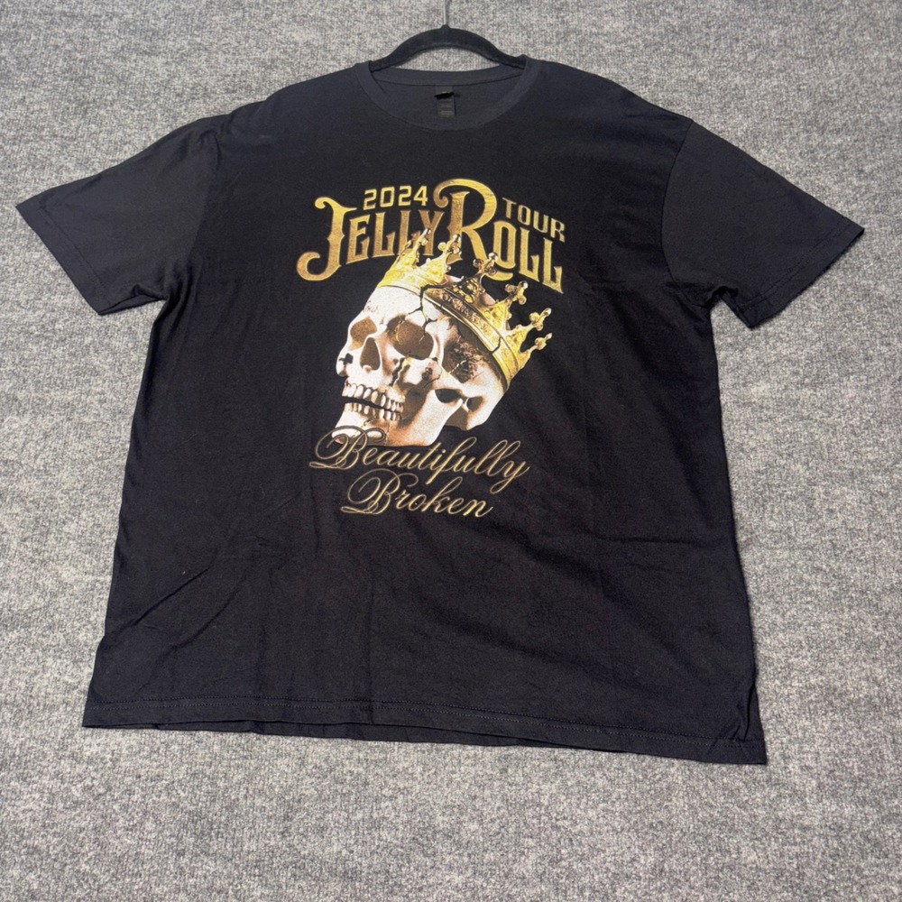 Jelly Roll T-Shirt Mens XL Black Gildan Beautifully Broken 2024 Tour Concert Tee